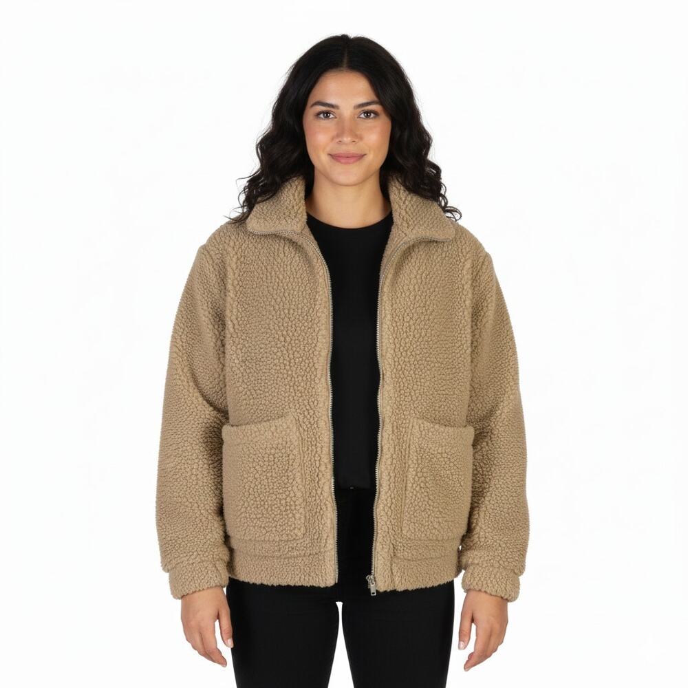 I.AM.GIA Teddy Sherpa Zip Jacket Size XS Caramel Brown Oversized Cozy Streetwear